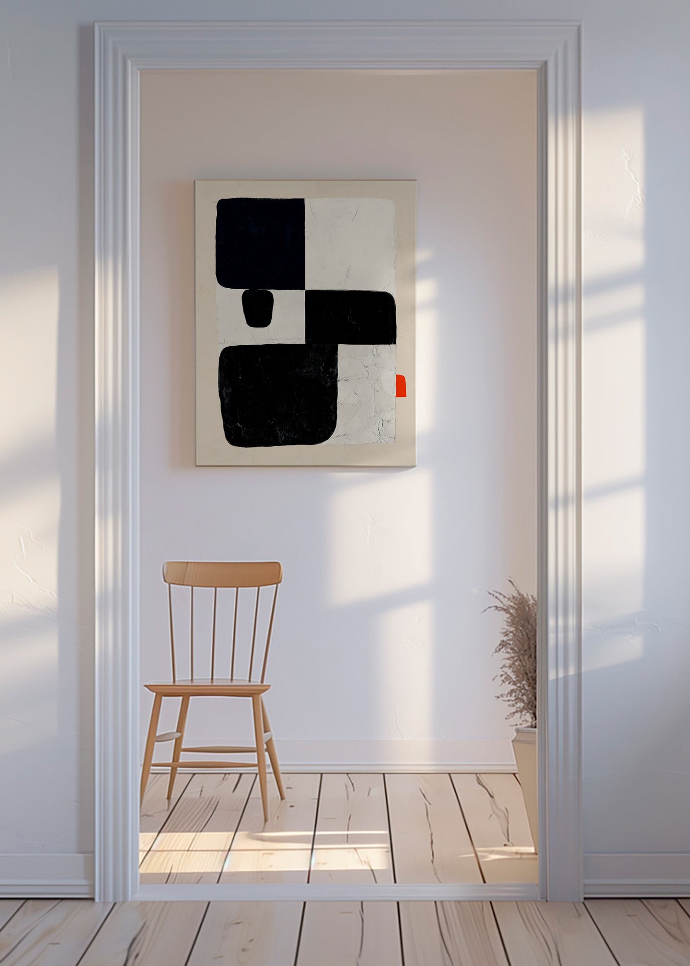 Poster geométrico com blocos pretos e destaque vermelho – Canvas