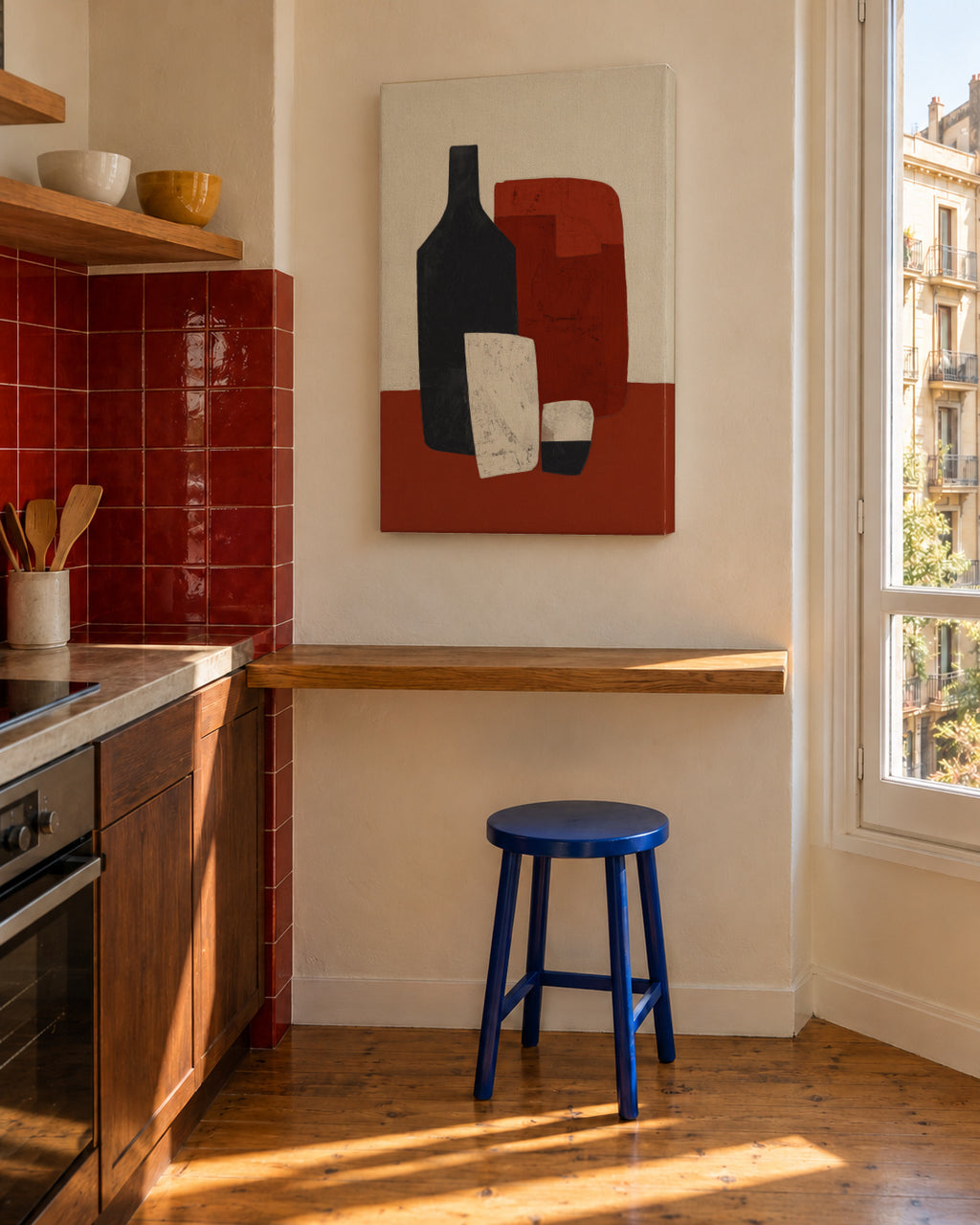 Red Wine Geometry - Unframed canvas in an interior