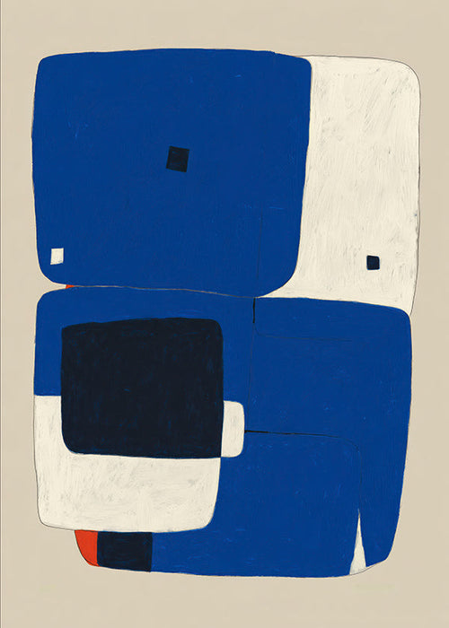 Quadro abstrato azul com blocos orgânicos