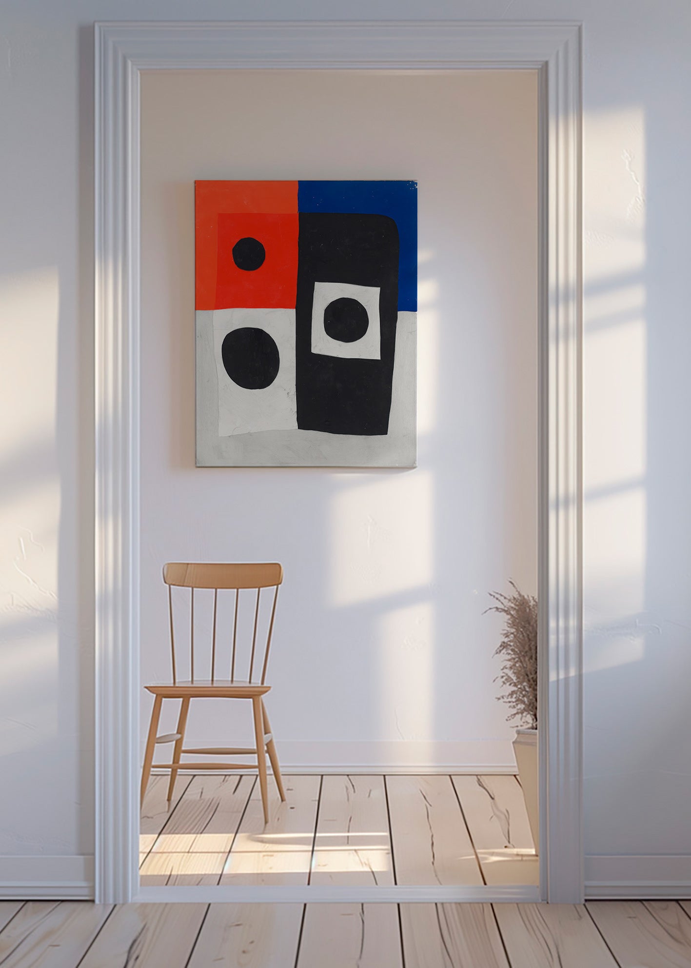 Quadro geométrico com blocos e círculos – Canvas