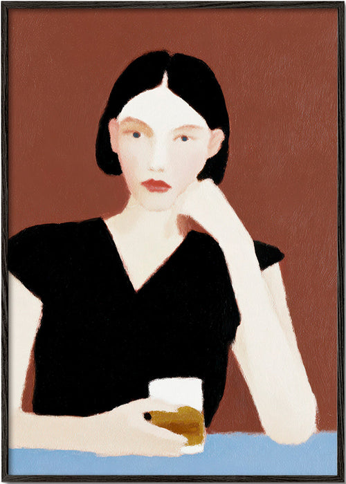 Arte para cozinha: retrato feminino com copo – Black Frame