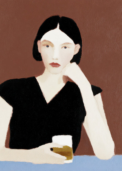 Arte para cozinha: retrato feminino com copo