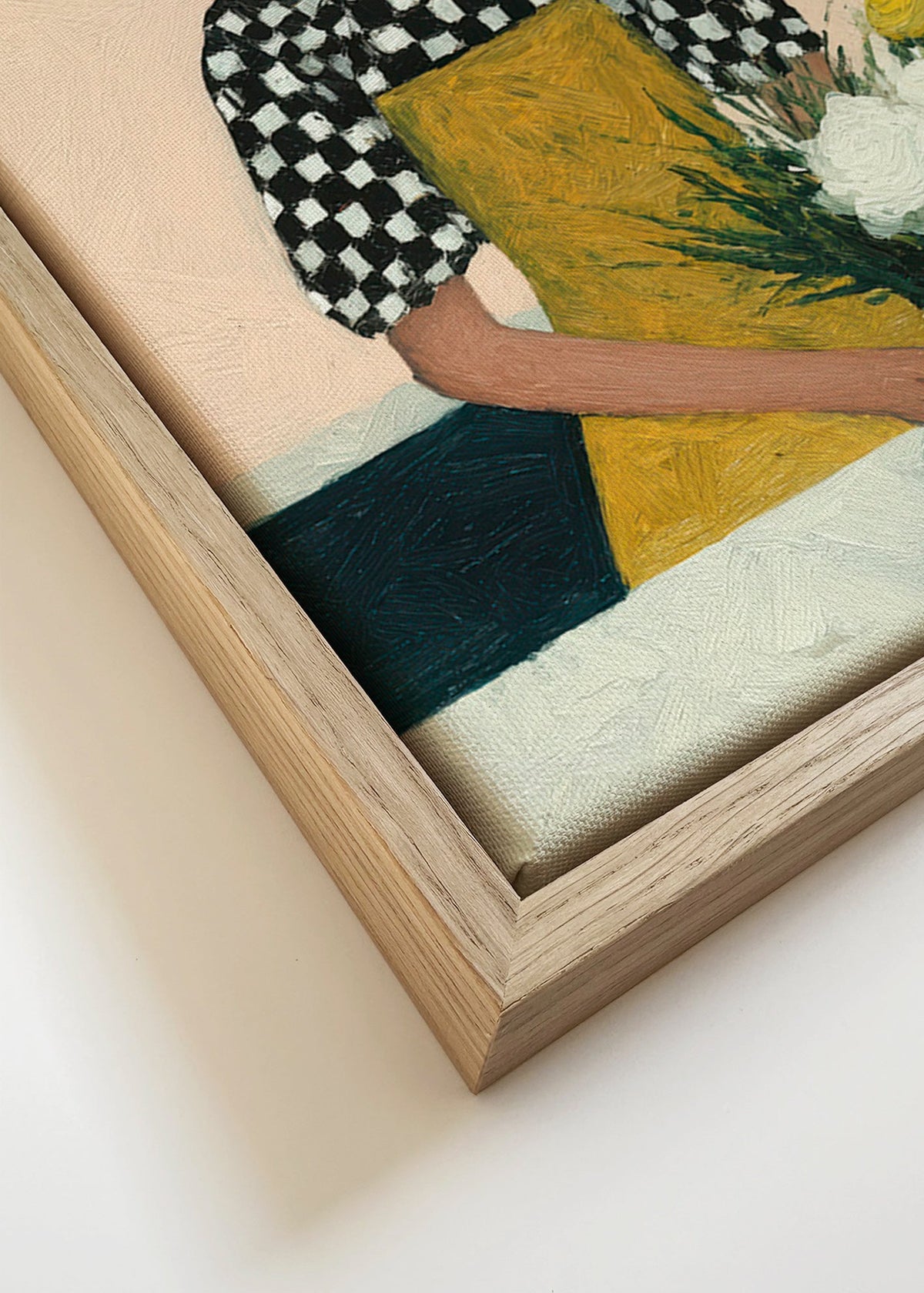 Estampa botânica: florista com avental amarelo e bouquet – Canvas detail