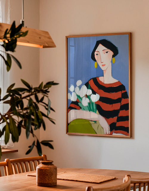Ilustração de mulher com tulipas brancas – Product1
