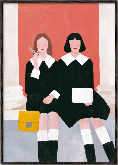 Ilustração de duas figuras sentadas estilo retrô – Black Frame