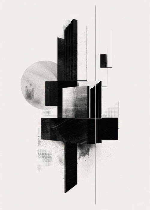 Poster geométrico com formas arquitetónicas a preto e branco