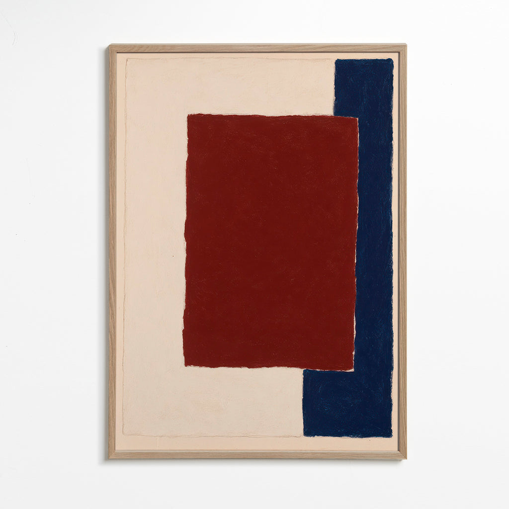 Arte abstrata com retângulo borgonha – Oak Frame
