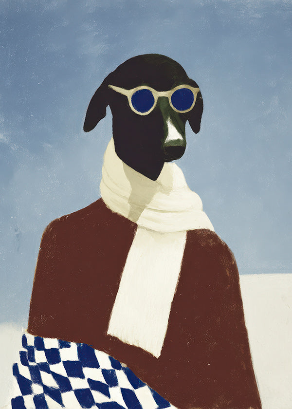 Quadro cão com cachecol de inverno