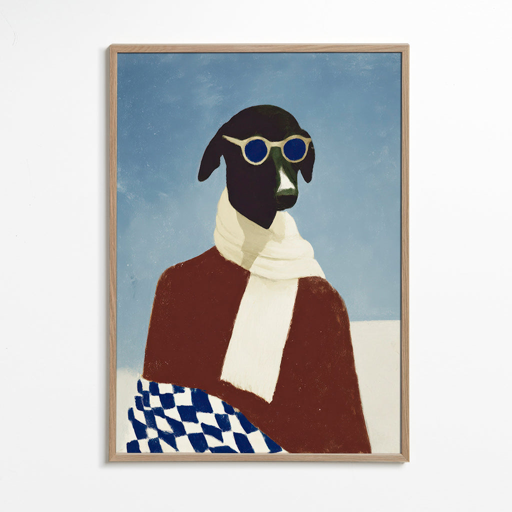 Quadro cão com cachecol de inverno – Oak Frame