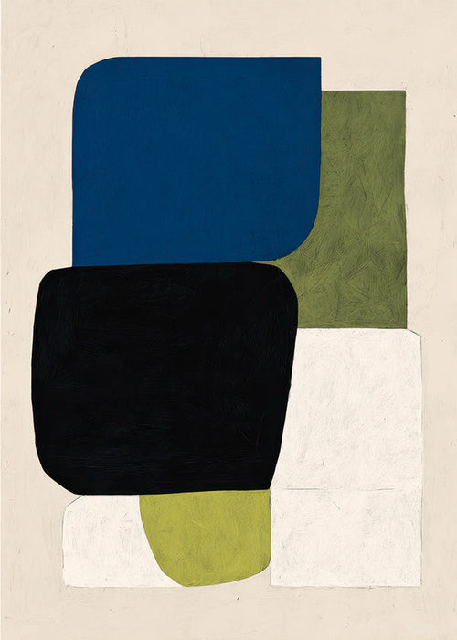 Obra abstrata com blocos de cor empilhados