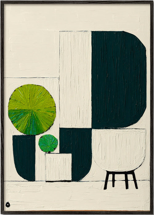 Estampa botânica com motivos de folhas geométricas – Black Frame