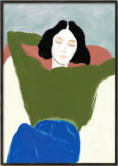Ilustração reclinada com suéter verde – Black Frame