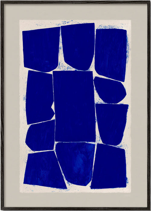 Quadro abstrato em blocos azuis – Black Frame