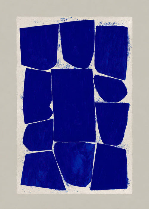 Quadro abstrato em blocos azuis