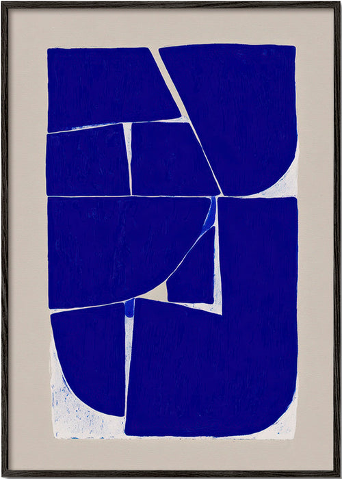 Quadro abstrato azul com blocos orgânicos – Black Frame