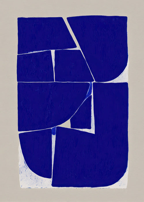 Quadro abstrato azul com blocos orgânicos