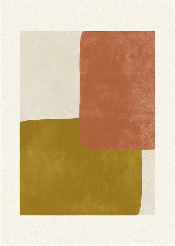 Arte abstrata com blocos terracota e ocre
