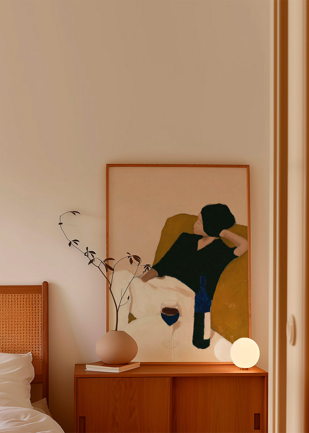 Arte para cozinha com garrafa de vinho e poltrona mostarda – Product3