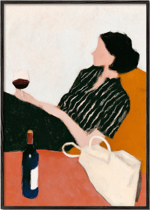 Arte para cozinha mulher com taça de vinho – Black Frame