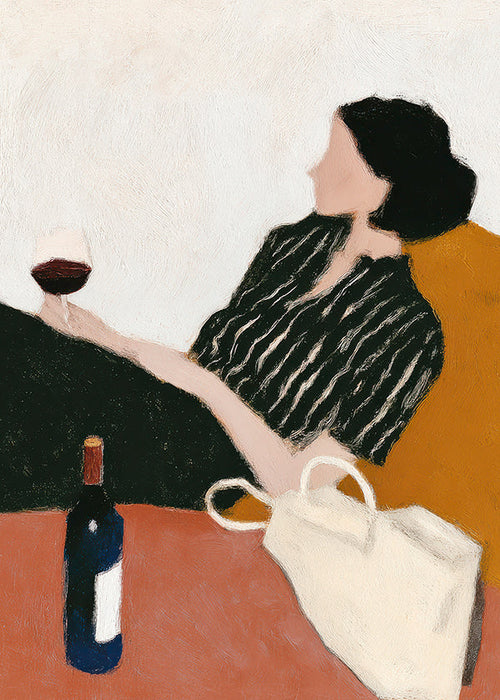 Arte para cozinha mulher com taça de vinho