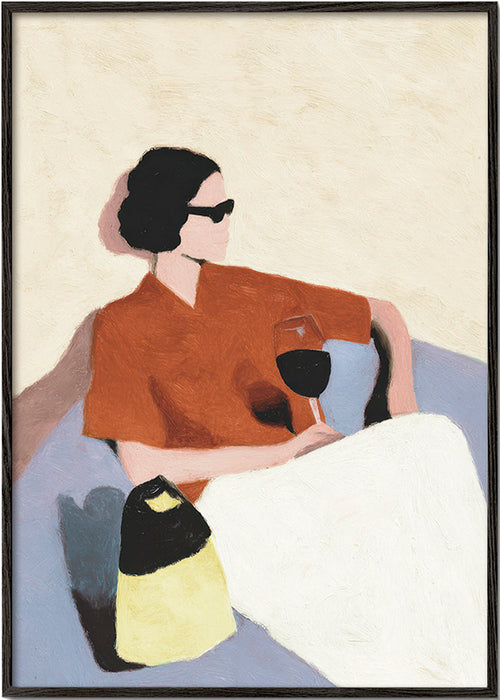 Arte para cozinha mulher com copo de vinho – Black Frame