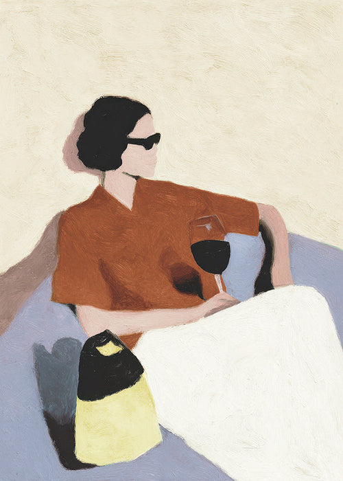 Arte para cozinha mulher com copo de vinho