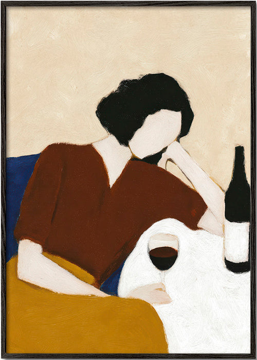 Arte para cozinha com figura e taça de vinho – Black Frame