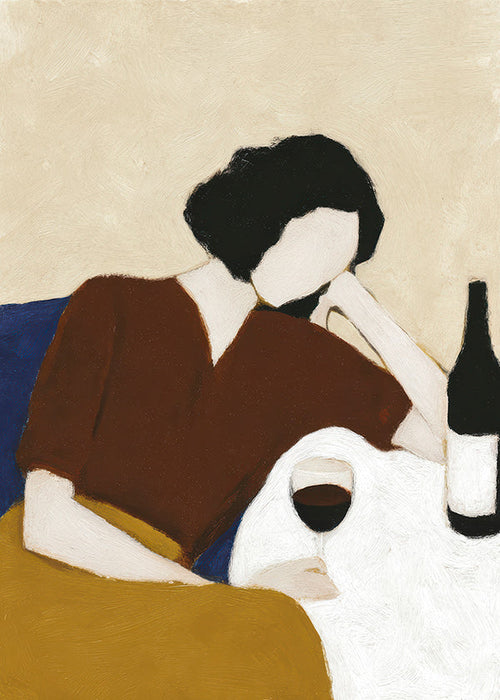 Arte para cozinha com figura e taça de vinho