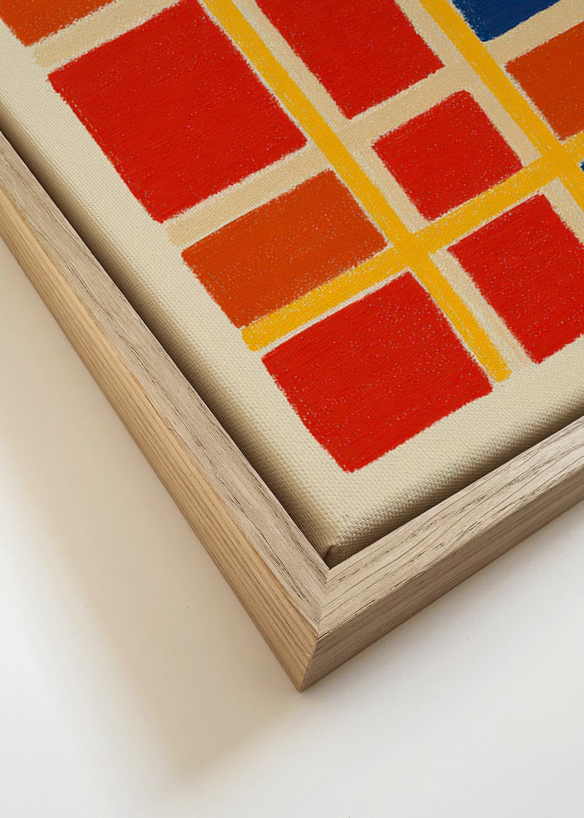 Quadro geométrico grelha com blocos vermelhos e azuis – Canvas detail
