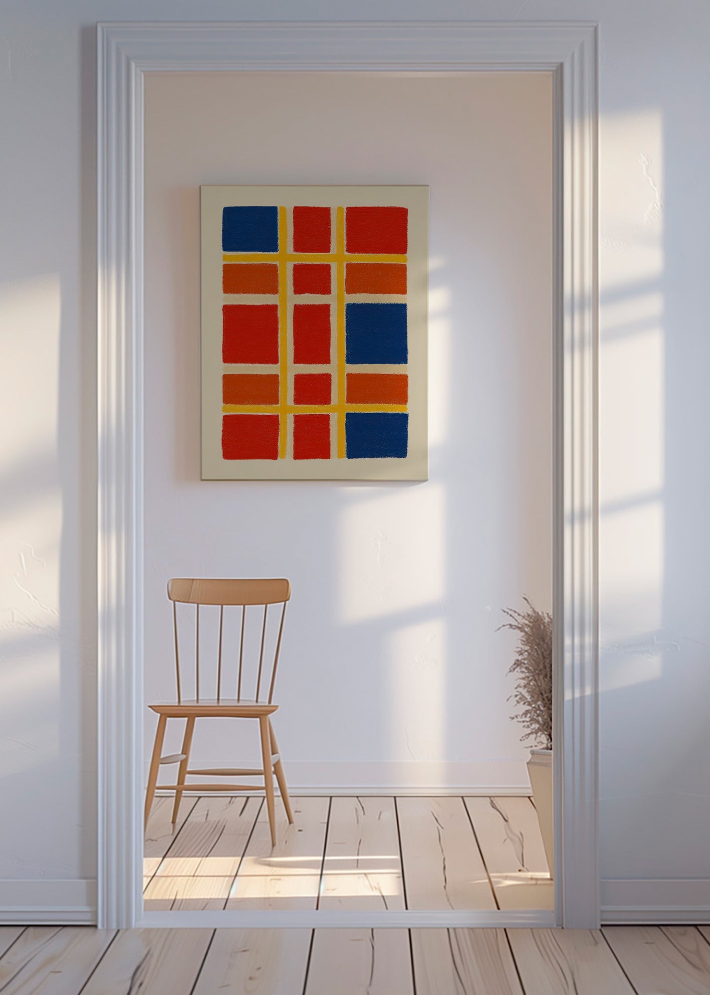 Cuadro geométrico rejilla de bloques rojo y azul – Canvas