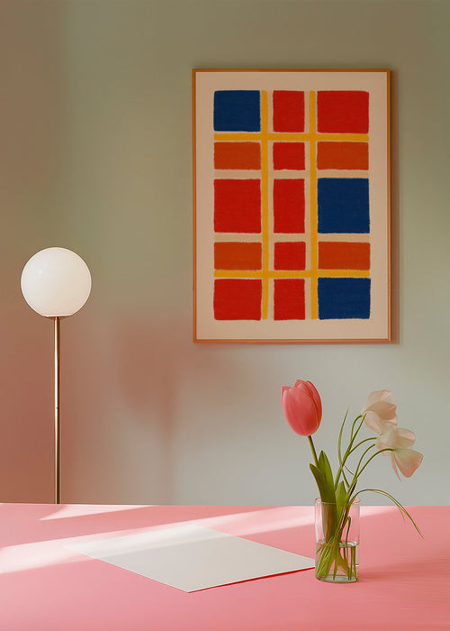 Quadro geométrico grelha com blocos vermelhos e azuis – Product1