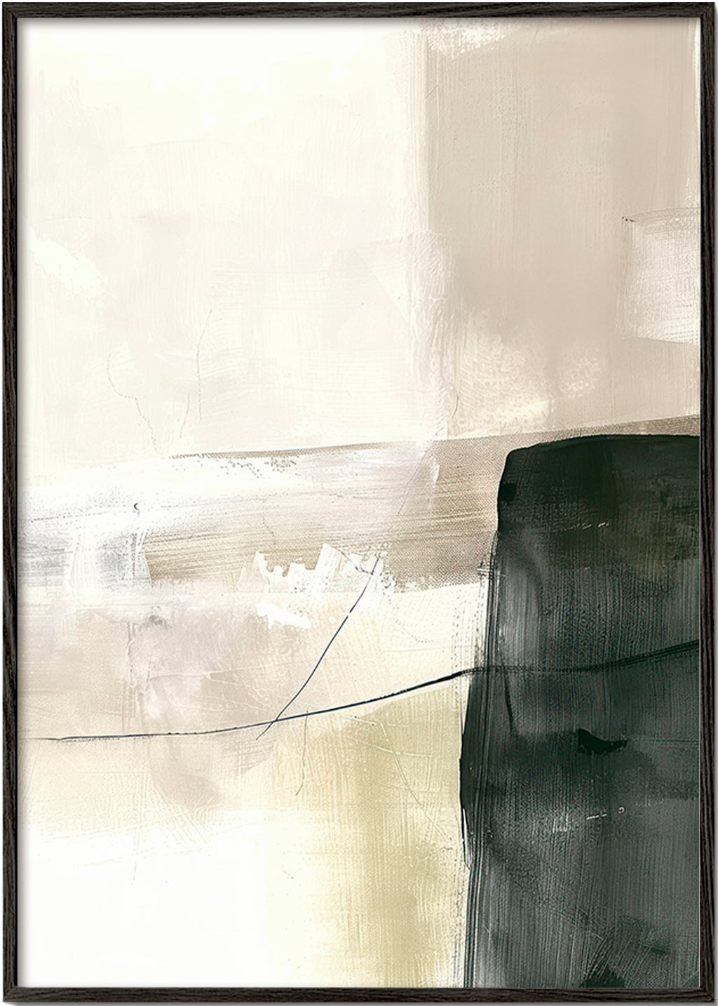 Obra abstrata vertical com bloco escuro – Black Frame