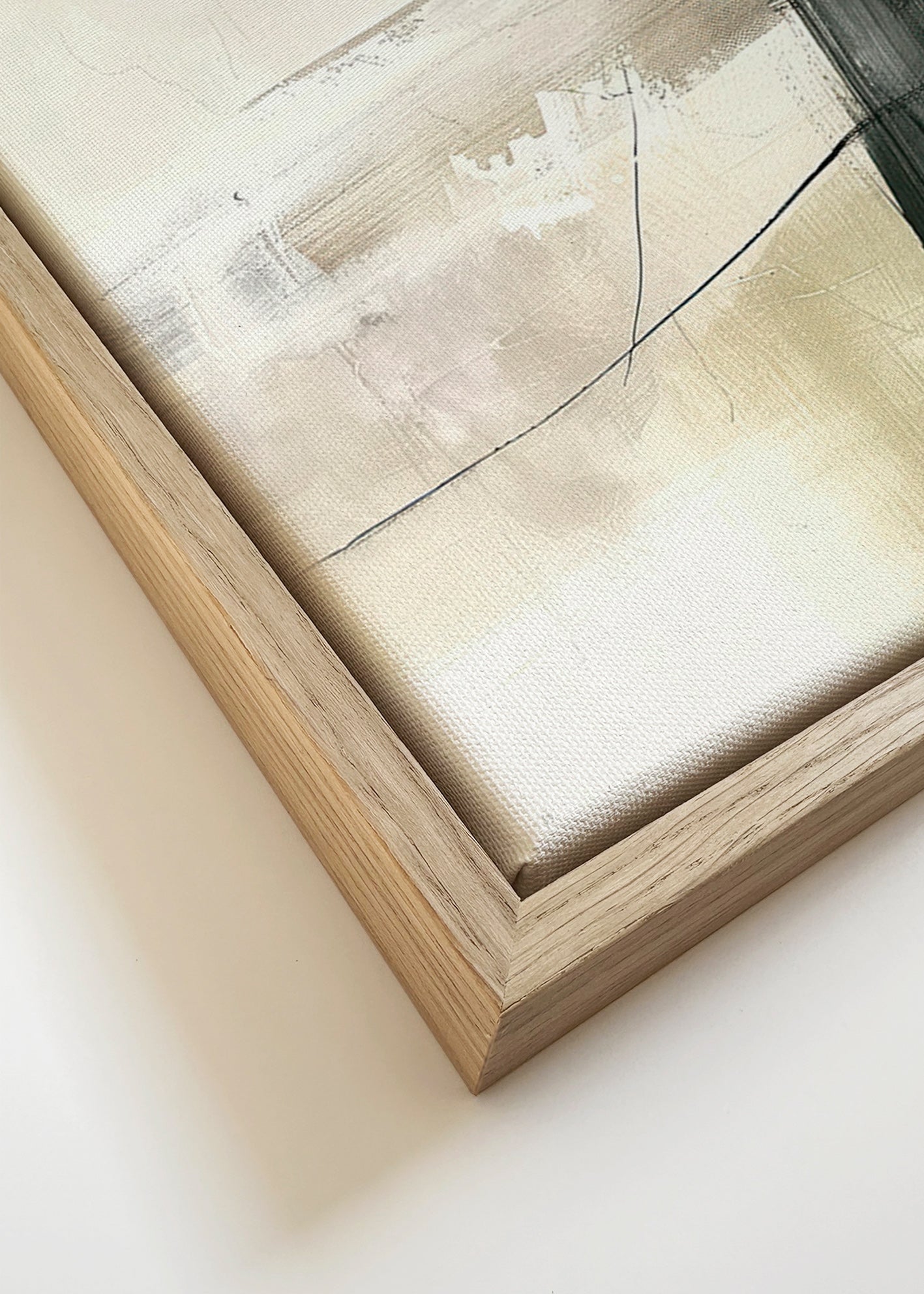 Obra abstrata vertical com bloco escuro – Canvas detail