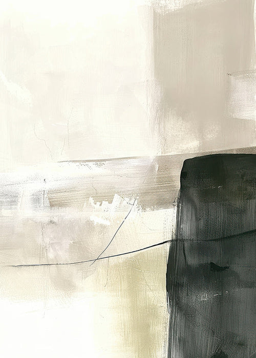 Obra abstrata vertical com bloco escuro