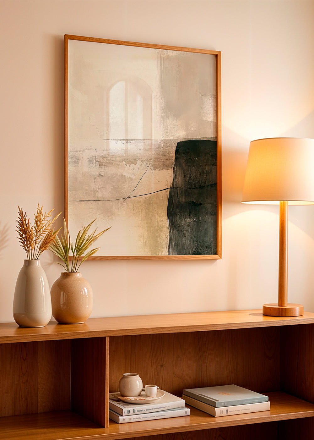 Obra abstrata vertical com bloco escuro – Product2