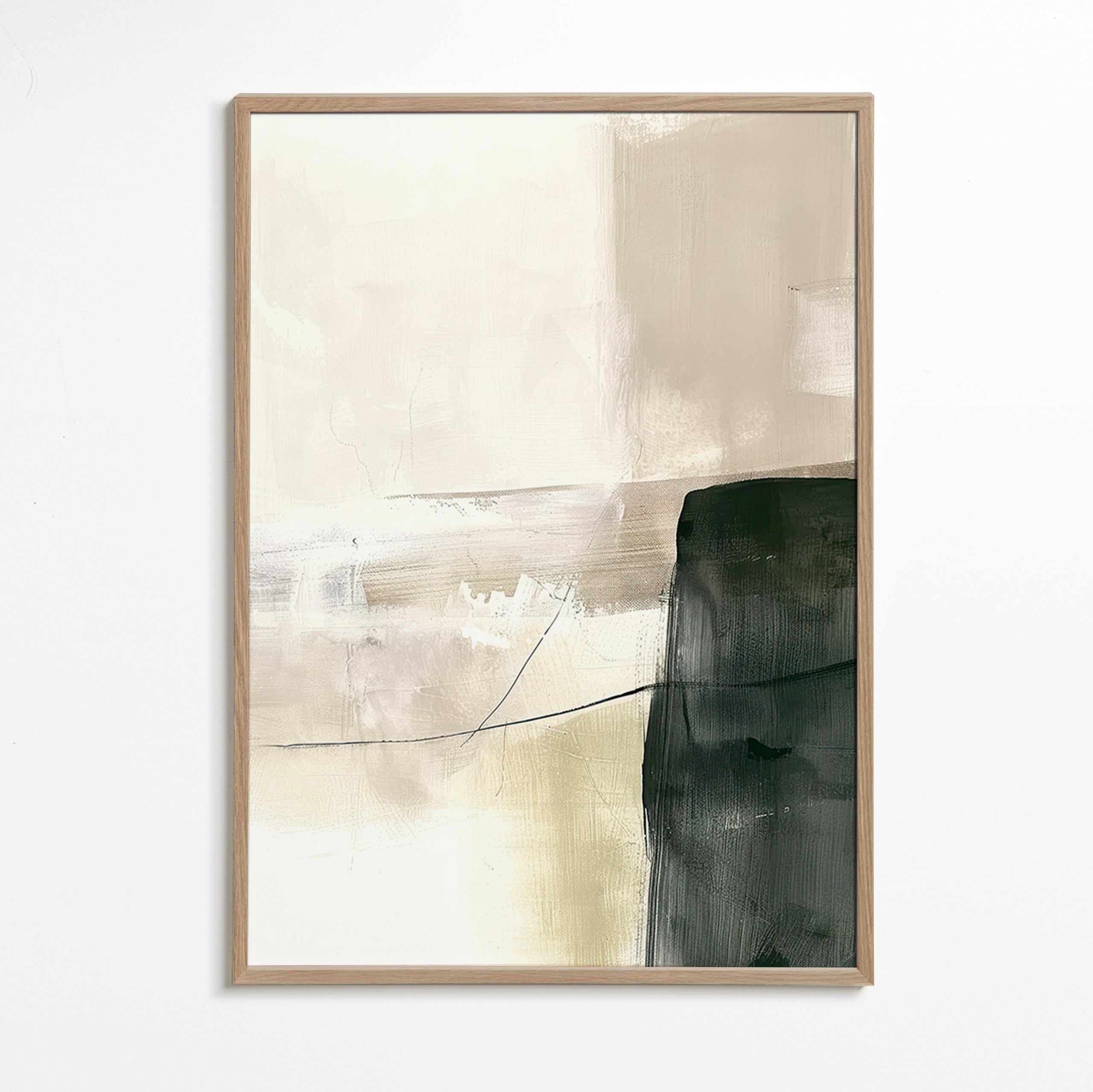 Obra abstrata vertical com bloco escuro – Oak Frame
