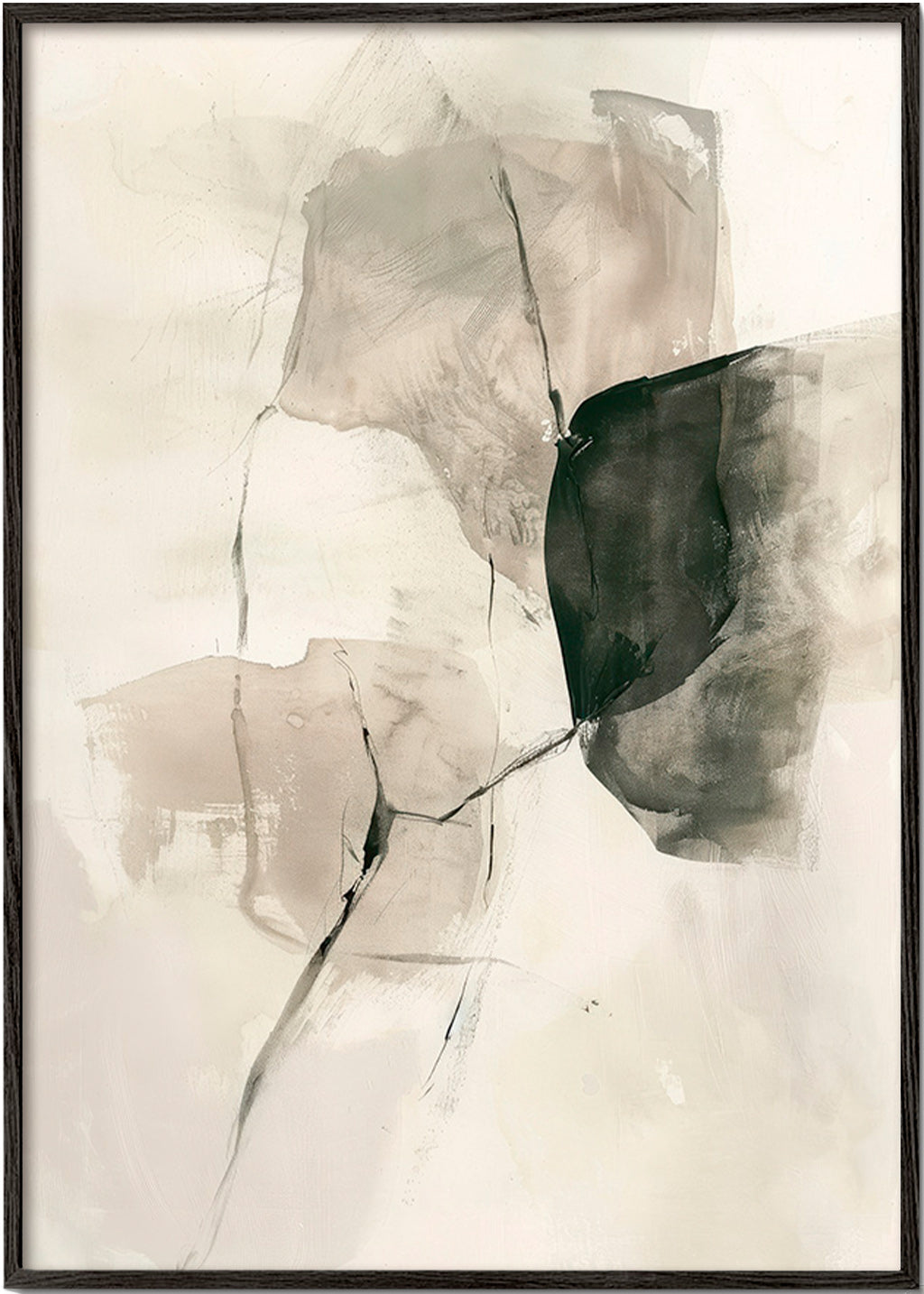 Quadro abstrato em tinta e vazios suaves – Black Frame