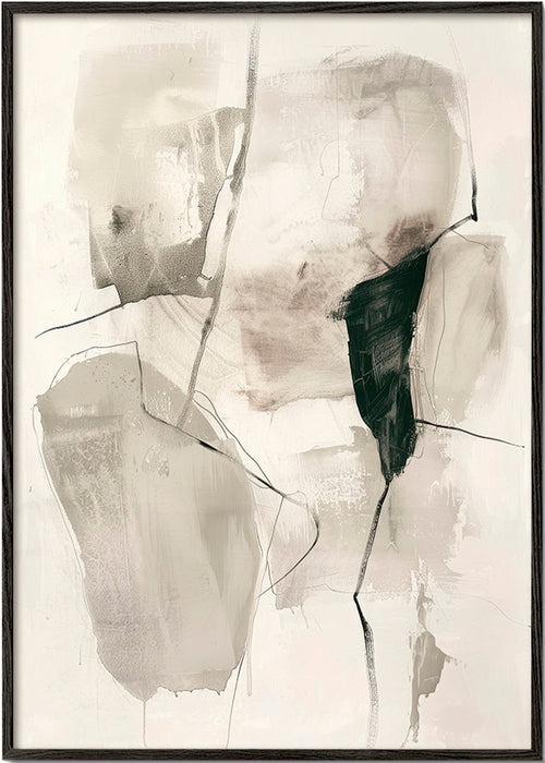 Obra abstrata em tinta e tons neutros – Black Frame