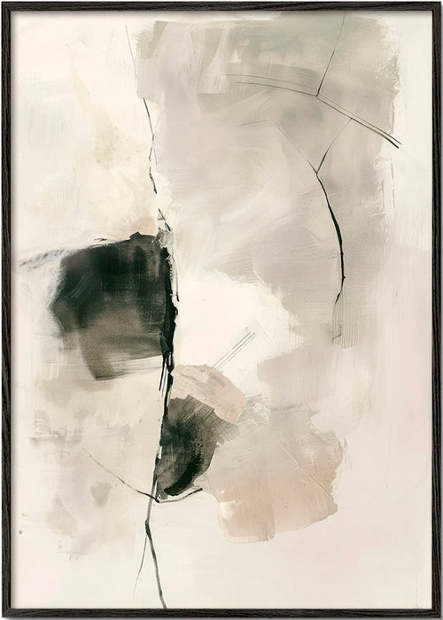Quadro abstrato com pinceladas neutras – Black Frame