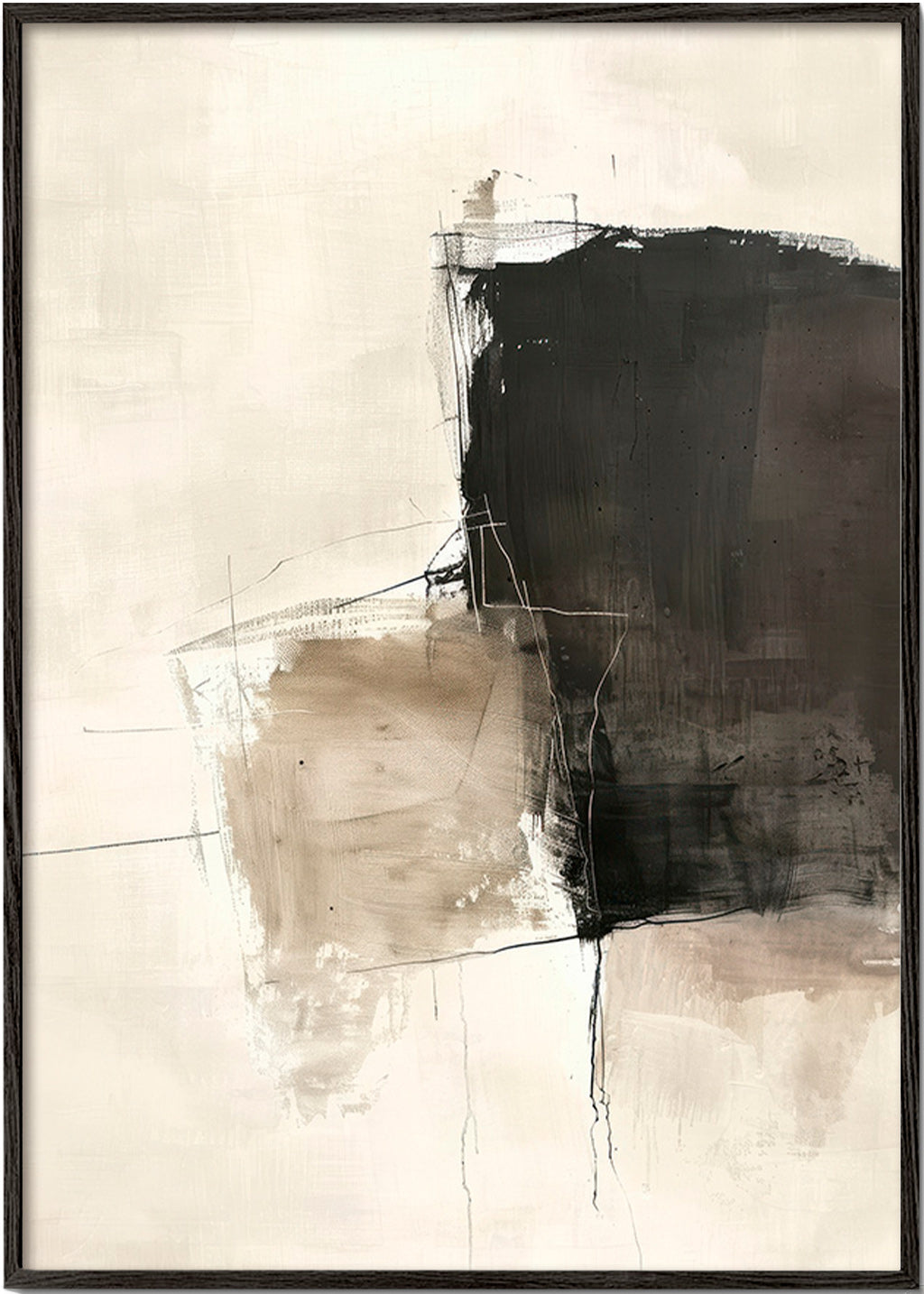 Obra abstrata com contraste escuro e areias – Black Frame