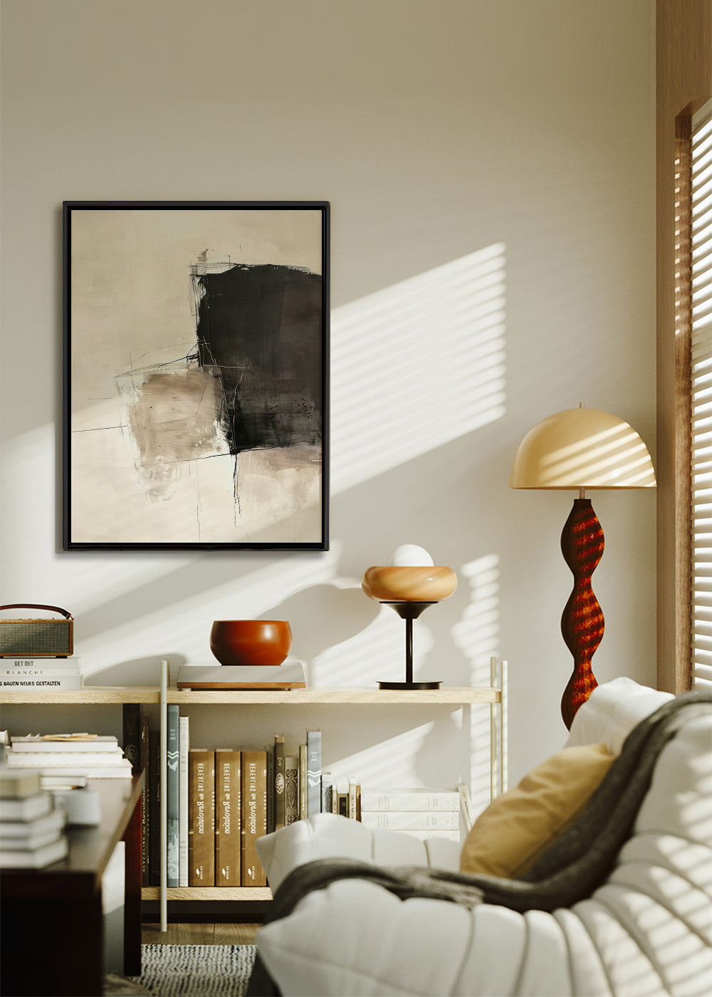 Obra abstrata com contraste escuro e areias – Canvas1