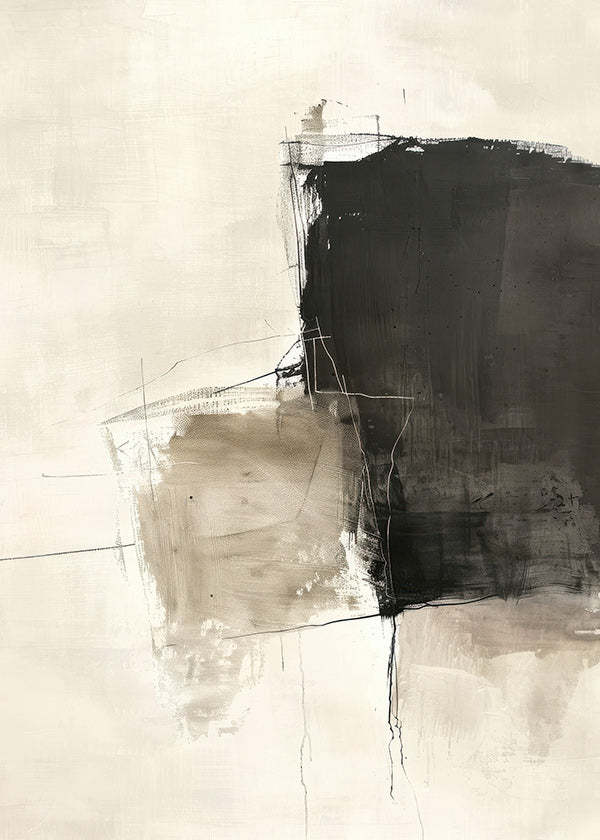 Obra abstrata com contraste escuro e areias