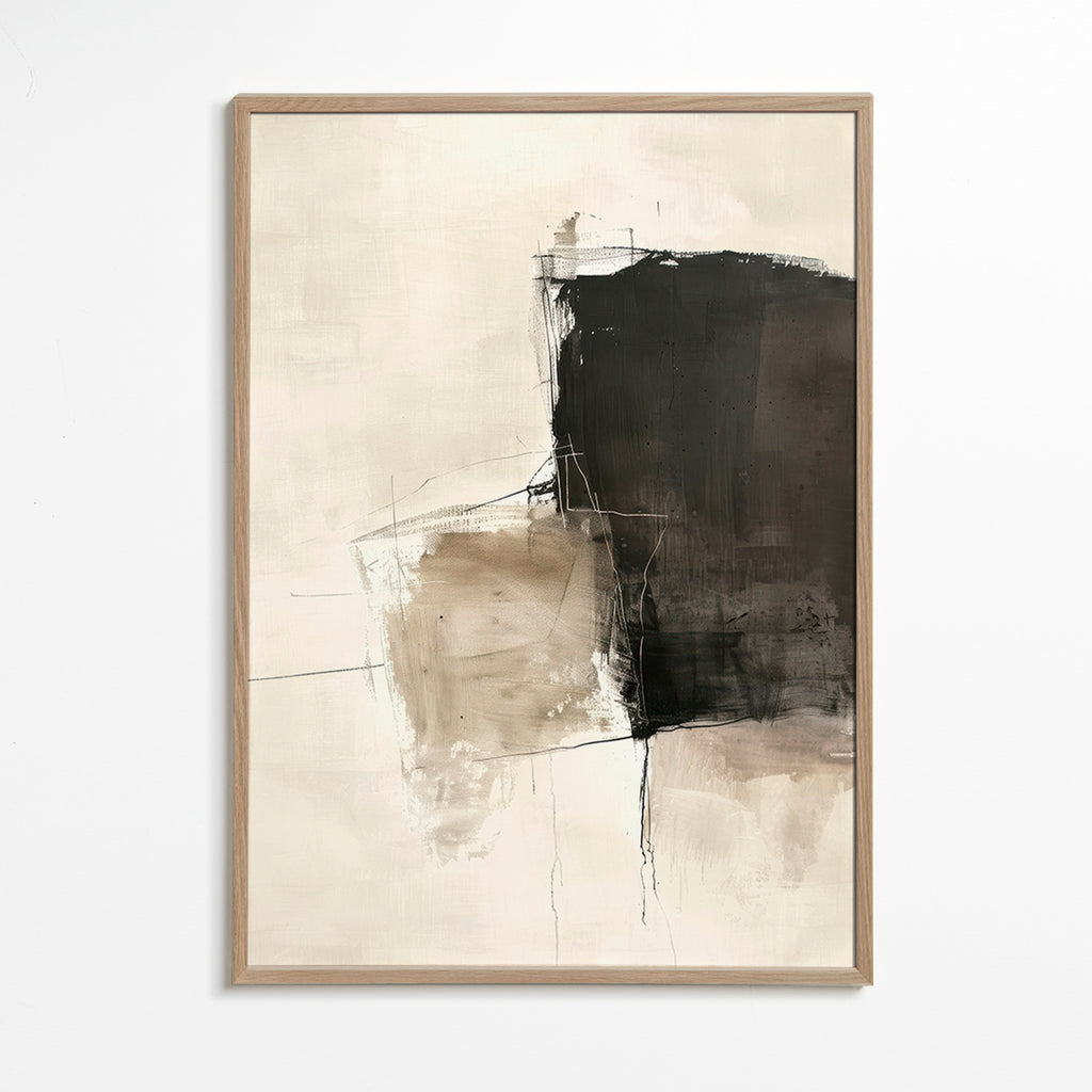 Obra abstrata com contraste escuro e areias – Oak Frame
