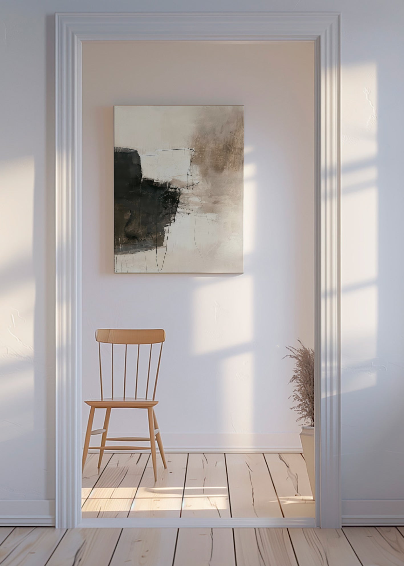 Obra abstrata com bloco escuro – Canvas