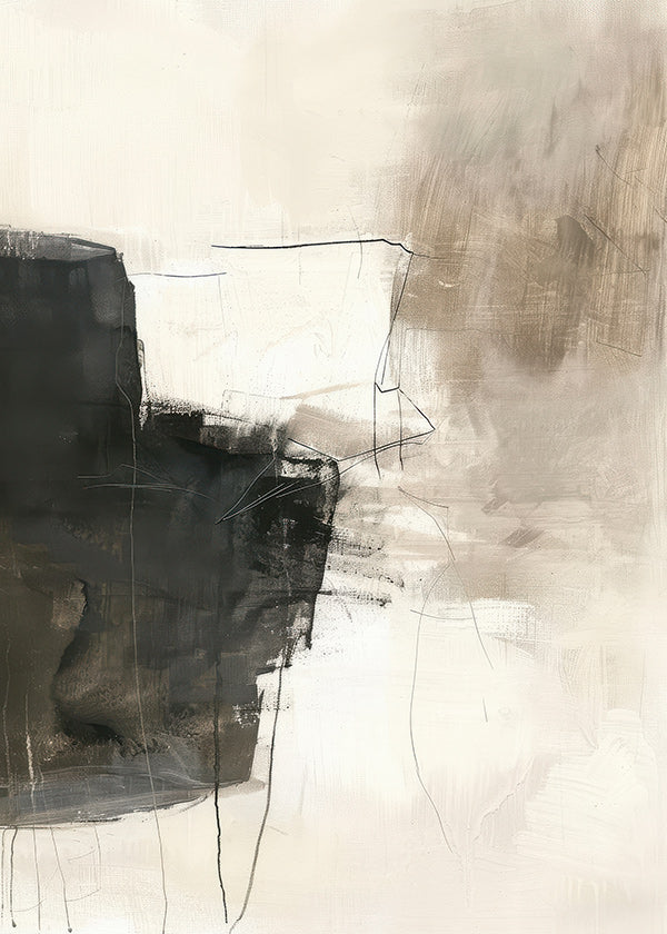 Obra abstrata com bloco escuro