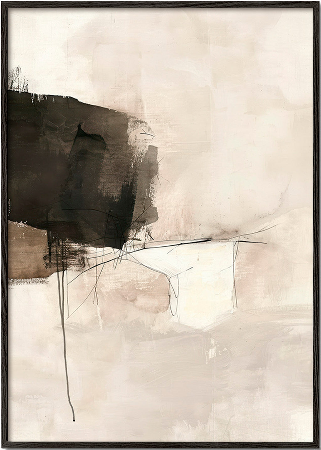 Arte abstrata com mancha negra e linhas sutis – Black Frame