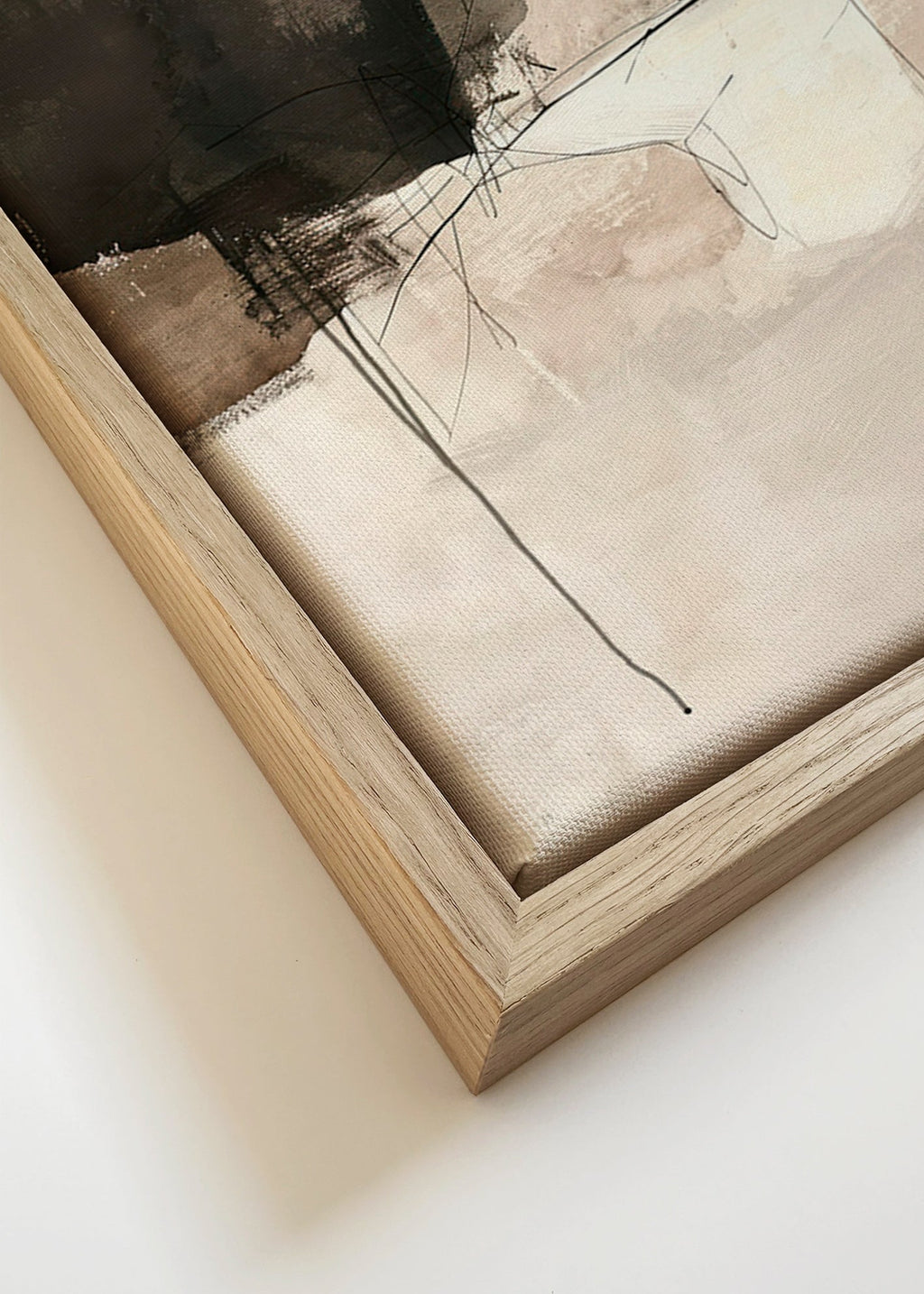 Arte abstrata com mancha negra e linhas sutis – Canvas detail