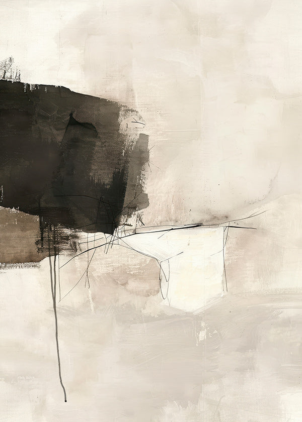Arte abstrata com mancha negra e linhas sutis