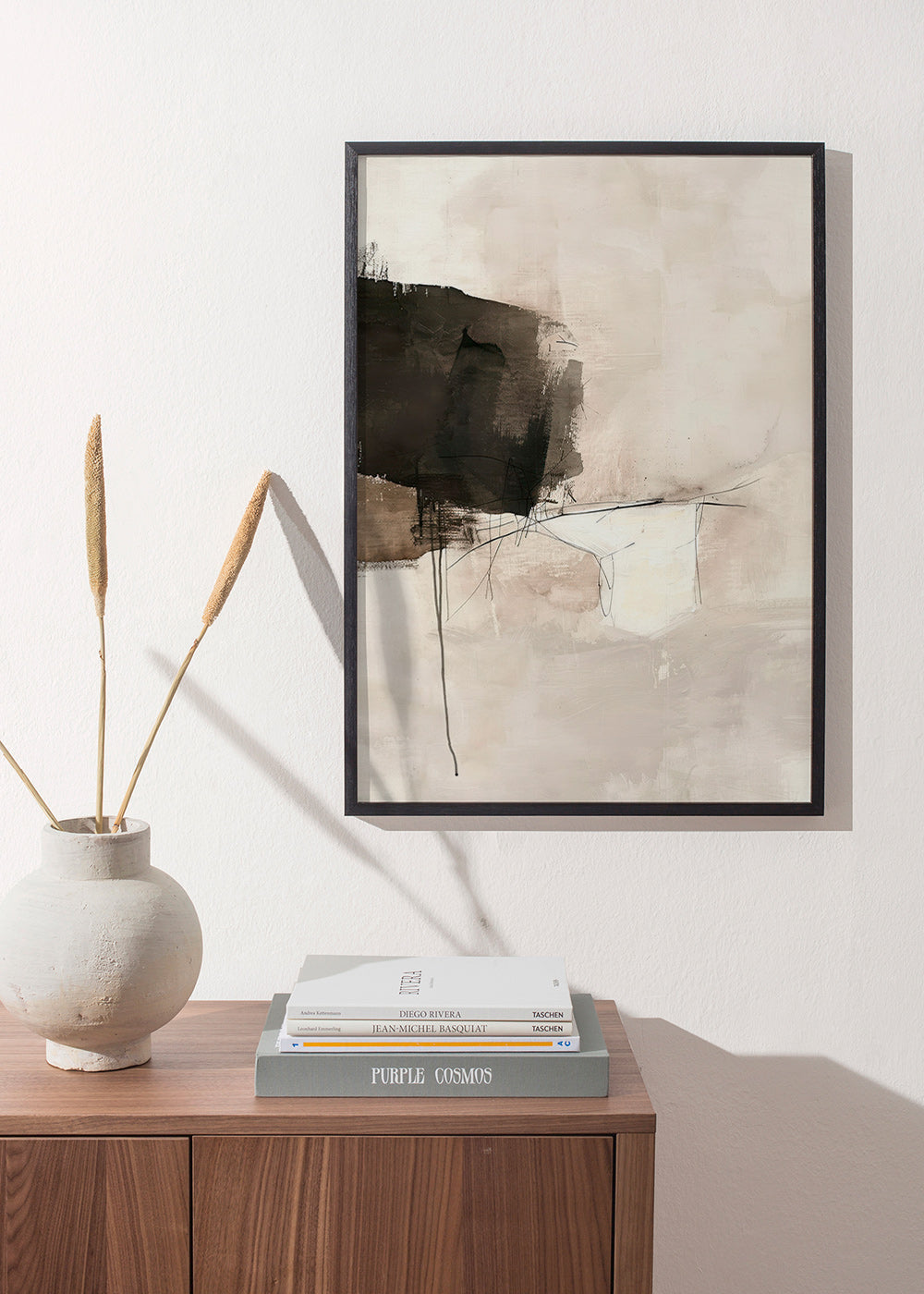 Arte abstrata com mancha negra e linhas sutis – Product1