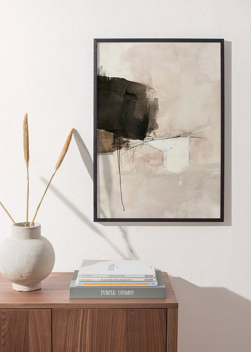 Arte abstrata com mancha negra e linhas sutis – Product1